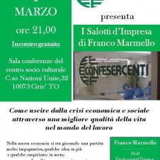 Confesercenti di Ciriè, mercoledì 1° marzo i “Salotti d’impresa” di Franco Marmello: come uscire dalla crisi economica e sociale