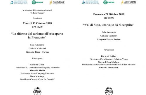 “La riforma del turismo all’aria aperta in Piemonte”: venerdì 19 convegno organizzato da Assocamping-Confesercenti. E domenica 21 si parla di “Val Susa, una valle da ri-scoprire”