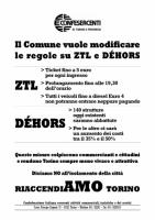 Ztl e déhors, il volantino di Confesercenti contro le misure annunciate dal Comune: “Danneggiano commercianti e cittadini. Diciamo no all’isolamento di Torino””