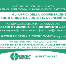 CONFESERCENTI, UFFICI CHIUSI DA LUNEDÌ 16 A VENERDÌ 27 MARZO. ECCO COME CONTATTARCI