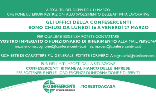 CONFESERCENTI, UFFICI CHIUSI DA LUNEDÌ 16 A VENERDÌ 27 MARZO. ECCO COME CONTATTARCI