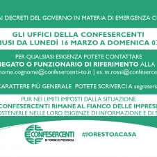 CONFESERCENTI, LA CHIUSURA DEGLI UFFICI VIENE PROLUNGATA AL 3 MAGGIO. ECCO COME CONTATTARCI