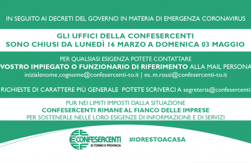 CONFESERCENTI, LA CHIUSURA DEGLI UFFICI VIENE PROLUNGATA AL 3 MAGGIO. ECCO COME CONTATTARCI