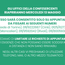 Confesercenti, gli uffici riapriranno mercoledì 13 maggio