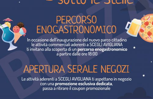 “Avigliana sotto le stelle”, sabato 25 luglio negozi aperti di sera e tante degustazioni: è un’iniziativa promossa da Confesercenti nell’àmbito del progetto ScegliAvigliana