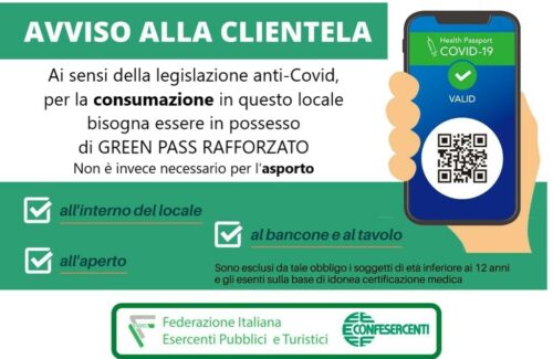 Super Green Pass, da oggi è necessario per ogni tipo di consumazione nei pubblici esercizi: ecco il cartello da esporre nel locale