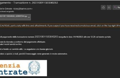 Agenzia delle Entrate: attenzione alle finte ricevute di pagamento in arrivo tramite email, è l’ennesima attività fraudolenta ai danni dei contribuenti